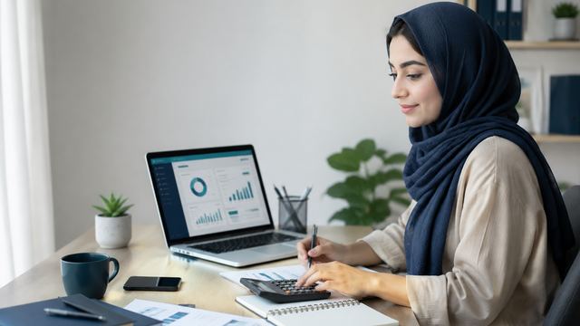 محاسبه درآمد و هزینه‌های فریلنسری با ماشین‌حساب و نمودارهای مالی